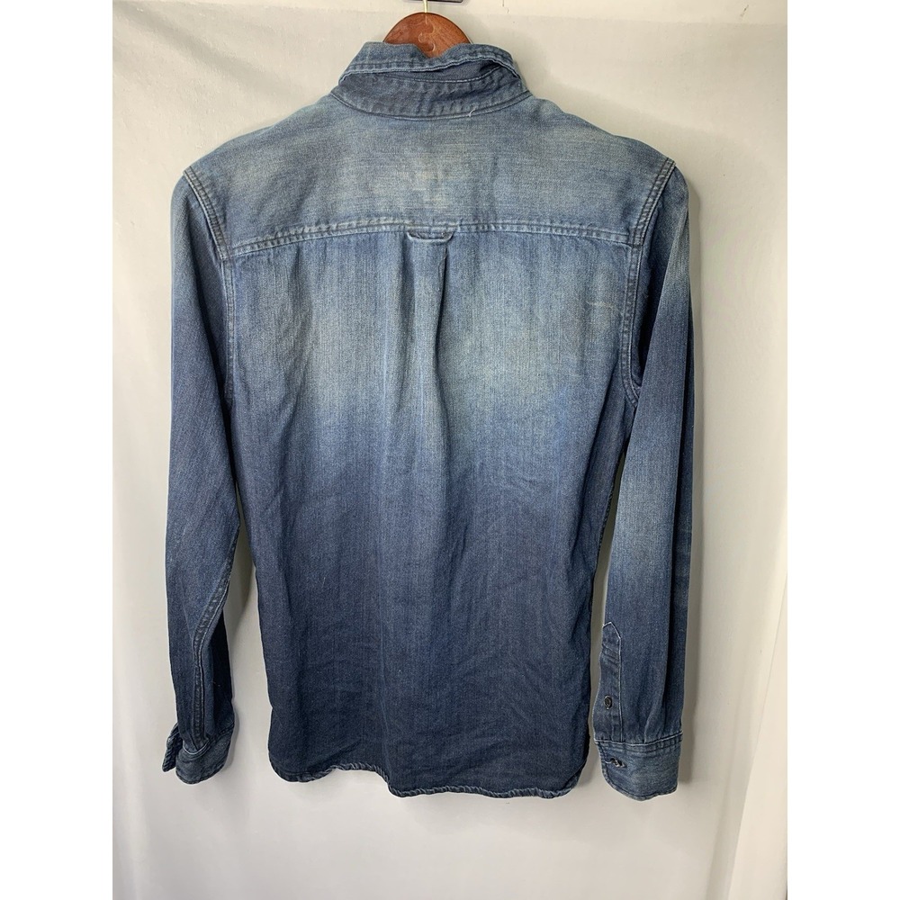 Mens M‎ Harley Davidson Vintage Denim Faded Distressed Button Down Shirt - Picture 2 of 8